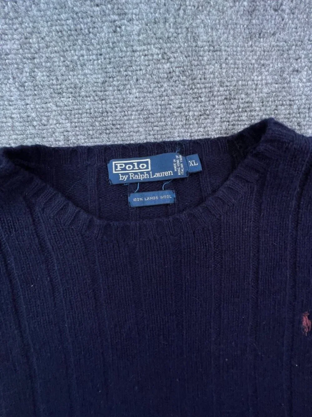 Polo Ralph Lauren Sweater Mens XL Blue 100% Lambs Wool Ribbed Crew Neck Adult
